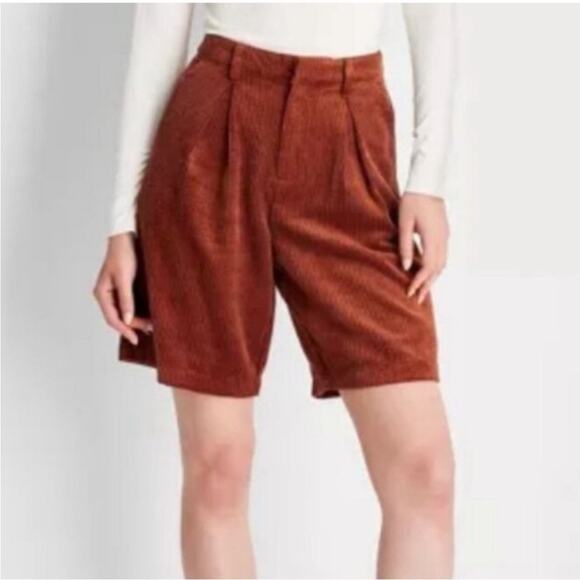 Rust Corduroy Pleated Trouser Shorts Future Collective Reese Blutstein sz 8 NWT - Picture 2 of 12